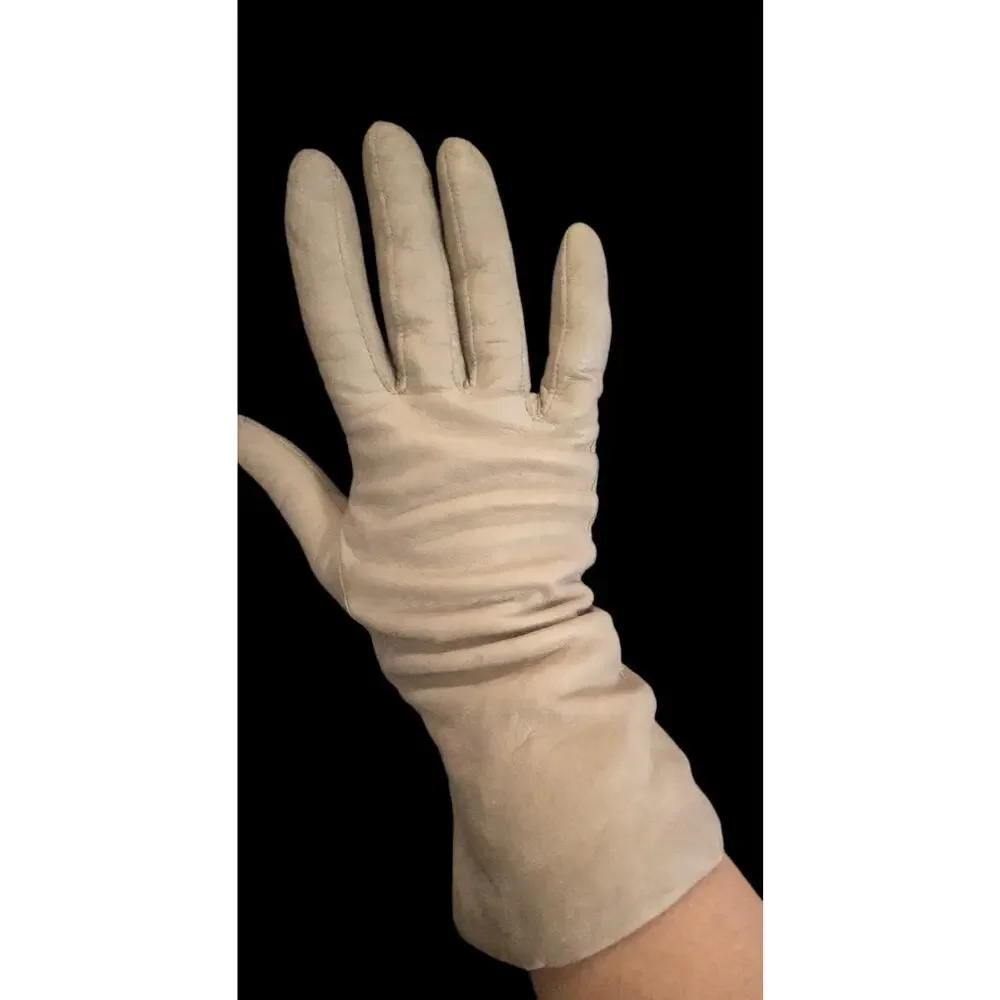 Beige Leather Gloves with 100% Cashmere Lining Size M minimalist capsulewardrobe
